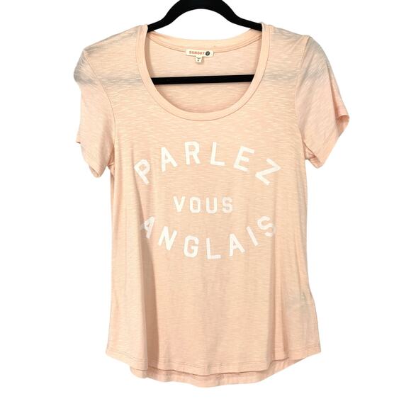 Sundry Tee Women's Sz 0 "Parlez Vous Anglais" Crewneck Short Sleeve Pink Orange - Picture 1 of 5